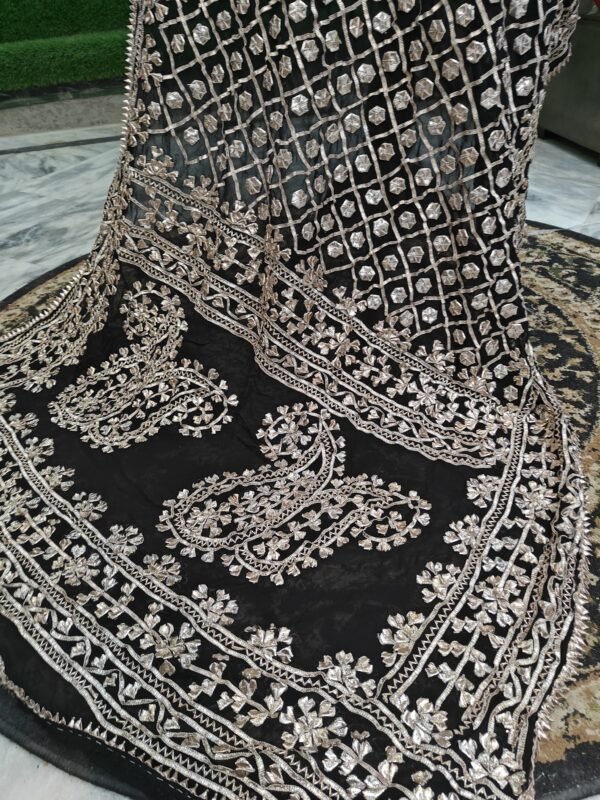 Handmade LCD Gota patti Dupatta, Black, Maroon,White Dyeable & Multi-Color| Festive Bridal Wear | Elegant Traditional Embroidery, Customized